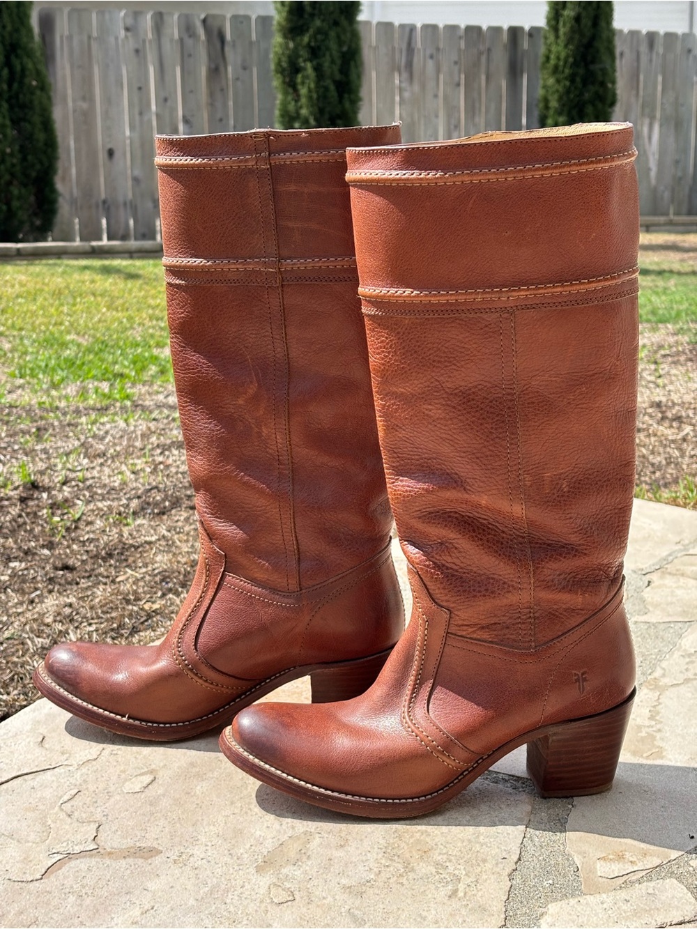 Frye Tan Leather Mid-Calf Western Riding Boots